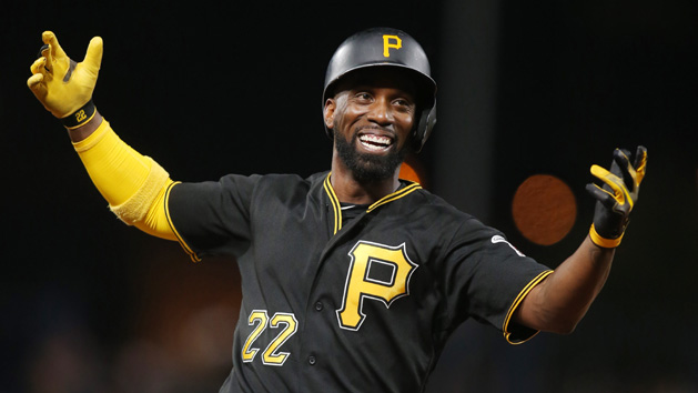 Jun 17, 2017; Pittsburgh, PA, USA; Pittsburgh Pirates center fielder Andrew McCutchen (left) celebrates his solo home run with right fielder Gregory Polanco (25) against the Chicago Cubs during the sixth inning at PNC Park. Photo Credit: Charles LeClaire-USA TODAY Sports