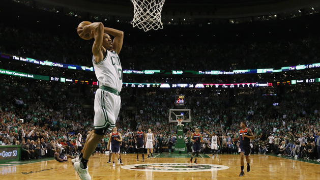 May 10, 2017; Boston, MA, USA; Boston Celtics guard Avery Bradley (0) drives to the basket against the Washington Wizards during the first quarter in game five of the second round of the 2017 NBA Playoffs at TD Garden. Photo Credit: David Butler II-USA TODAY Sports