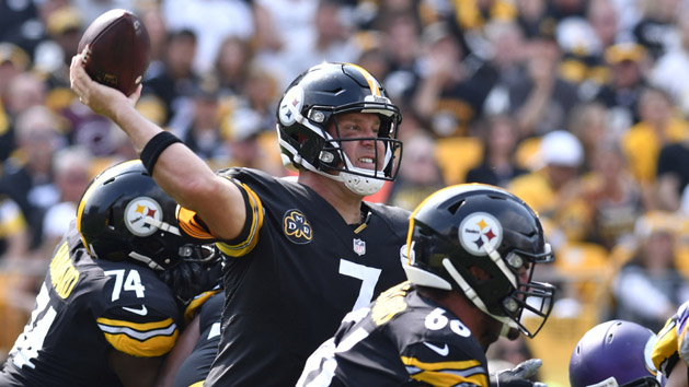 Jan 15, 2017; Kansas City, MO, USA; Pittsburgh Steelers quarterback Ben Roethlisberger (7) looks to pass during the second quarter against the Kansas City Chiefs in the AFC Divisional playoff game at Arrowhead Stadium. Photo Credit: Jay Biggerstaff-USA TODAY Sports