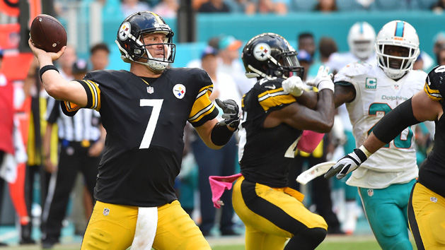 Oct 16, 2016; Miami Gardens, FL, USA; Pittsburgh Steelers quarterback Ben Roethlisberger (7) attempts a pass against the Miami Dolphins during the second half at Hard Rock Stadium. The Miami Dolphins defeat the Pittsburgh Steelers 30-15. Photo Credit: Jasen Vinlove-USA TODAY Sports