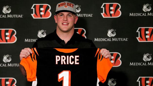Apr 27, 2018; Cincinnati, OH, USA; Cincinnati Bengals first round draft pick Billy Price is introduced at Paul Brown Stadium in Cincinnati. Mandatory Credit: Kareem Elgazzar/Cincinnati Enquirer via USA TODAY Sports