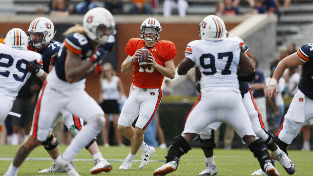 Apr 13, 2019; Auburn, AL, USA; Auburn Tigers quarterback Bo Nix (10) looks for a receiver during second quarter of the A-Day game at Jordan-Hare Stadium. Photo Credit: John Reed-USA TODAY Sports