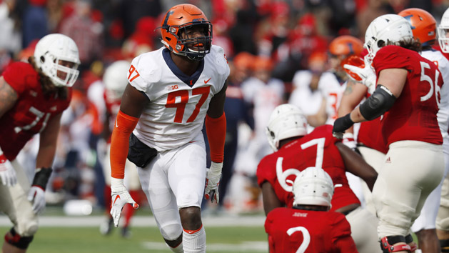 Nov 10, 2018; Lincoln, NE, USA; Illinois Fighting Illini defensive lineman Bobby Roundtree (97) reacts after a sack against the Nebraska Cornhuskers in the first half at Memorial Stadium. Photo Credit: Bruce Thorson-USA TODAY Sports