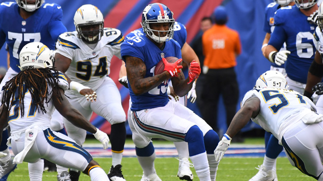 Oct 8, 2017; East Rutherford, NJ, USA; New York Giants wide receiver Brandon Marshall (15) reception in the 1st half against the Chargers at MetLife Stadium. Photo Credit: Robert Deutsch-USA TODAY Sports
