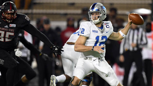 Dec 16, 2017; Montgomery, AL, USA; Middle Tennessee Blue Raiders quarterback Brent Stockstill (12) throws the ball against the Arkansas State Red Wolves during the first quarter in the 2017 Camellia Bowl at Cramton Bowl. Photo Credit: RVR Photos-USA TODAY Sports