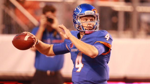 Oct 1, 2016; Boise, ID, USA; Boise State Broncos quarterback Brett Rypien (4) during the first half versus the Utah State Aggies at Albertsons Stadium. Boise State defeats Utah State 21-10. Photo Credit: Brian Losness-USA TODAY Sports