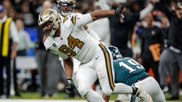 Nov 18, 2018; New Orleans, LA, USA; New Orleans Saints defensive end Cameron Jordan (94) tackles Philadelphia Eagles wide receiver Golden Tate (19) during the second half at the Mercedes-Benz Superdome. Photo Credit: Derick E. Hingle-USA TODAY Sports