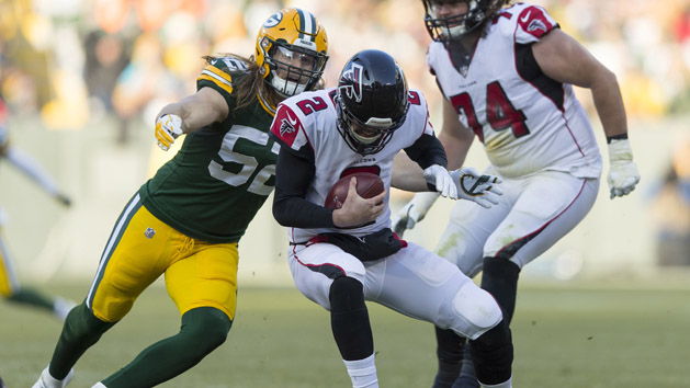 Dec 9, 2018; Green Bay, WI, USA; Green Bay Packers linebacker Clay Matthews (52) sacks Atlanta Falcons quarterback Matt Ryan (2) during the third quarter at Lambeau Field. Photo Credit: Jeff Hanisch-USA TODAY Sports