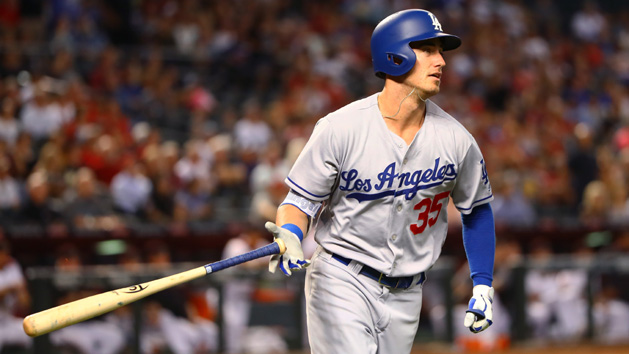 Aug 9, 2017; Phoenix, AZ, USA; Los Angeles Dodgers first baseman Cody Bellinger hits a solo home run in the first inning against the Arizona Diamondbacks at Chase Field. Photo Credit: Mark J. Rebilas-USA TODAY Sports