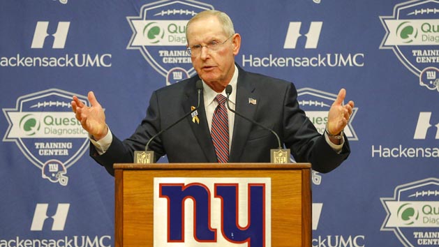 Jan 5, 2016; East Rutherford, NJ, USA; New York Giants former head coach Tom Coughlin addresses the media during a press conference at Quest Diagnostics Training Center. Mandatory Credit: Jim O'Connor-USA TODAY Sports