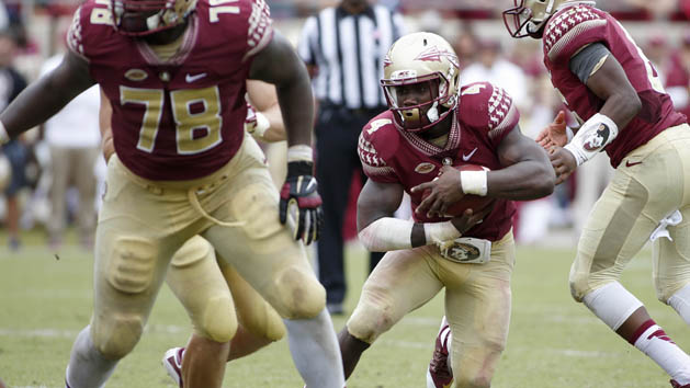 Sep 12, 2015; Tallahassee, FL, USA; Florida State Seminoles running back Dalvin Cook (4) runs the ball against South Florida Bulls at Doak Campbell Stadium. Florida State won 34-14. Mandatory Credit: Glenn Beil-USA TODAY Sports