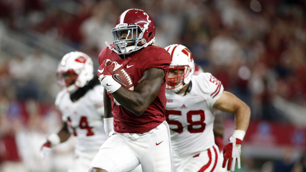 Sep 5, 2015; Arlington, TX, USA; Alabama Crimson Tide running back Derrick Henry (2) runs in a touchdown against the Wisconsin Badgers during the second quarter at AT&T Stadium. Mandatory Credit: Tim Heitman-USA TODAY Sports