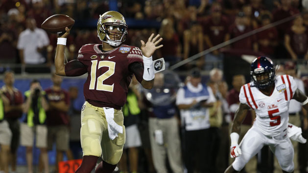 Sep 5, 2016; Orlando, FL, USA; Florida State Seminoles quarterback Deondre Francois (12) throws the ball against the Mississippi Rebels during the first quarter at Camping World Stadium. Photo Credit: Kim Klement-USA TODAY Sports