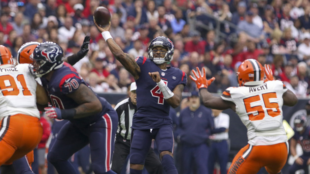 Dec 2, 2018; Houston, TX, USA; Houston Texans quarterback Deshaun Watson (4) throws a pass during the second quarter against the Cleveland Browns at NRG Stadium. Photo Credit: John Glaser-USA TODAY Sports