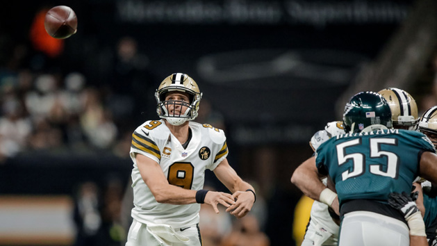 Oct 8, 2018; New Orleans, LA, USA; New Orleans Saints quarterback Drew Brees (9) celebrates after a touchdown during the second quarter against the Washington Redskins at the Mercedes-Benz Superdome.