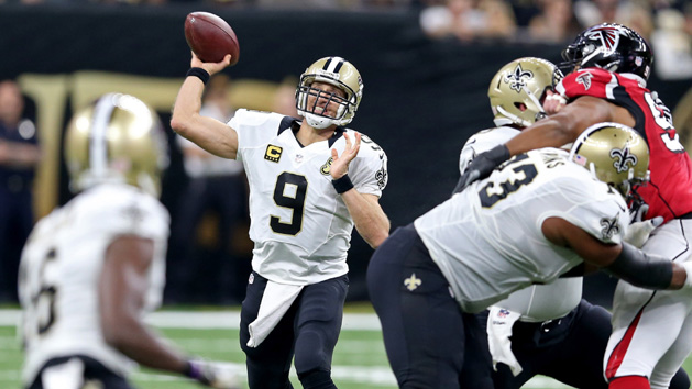 Sep 26, 2016; New Orleans, LA, USA; New Orleans Saints quarterback Drew Brees (9) throws the ball in the first quarter against the Atlanta Falcons at Mercedes-Benz Superdome. Photo Credit: Chuck Cook-USA TODAY Sports