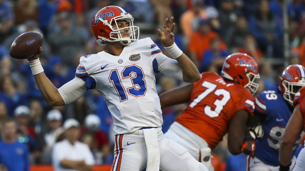 Apr 7, 2017; Gainesville, FL, USA; Florida Gators quarterback Feleipe Franks (13) throws a pass during the orange and blue debut at Ben Hill Griffin Stadium. Photo Credit: Logan Bowles-USA TODAY Sports