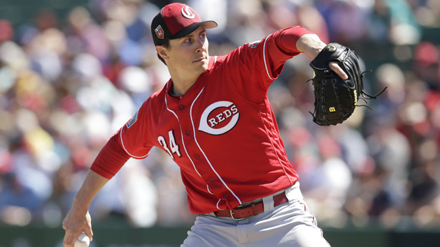 Mar 12, 2018; Tempe, AZ, USA; Cincinnati Reds starting pitcher Homer Bailey (34) pitches in the first inning against the Los Angeles Angels at Tempe Diablo Stadium. Photo Credit: Rick Scuteri-USA TODAY Sports