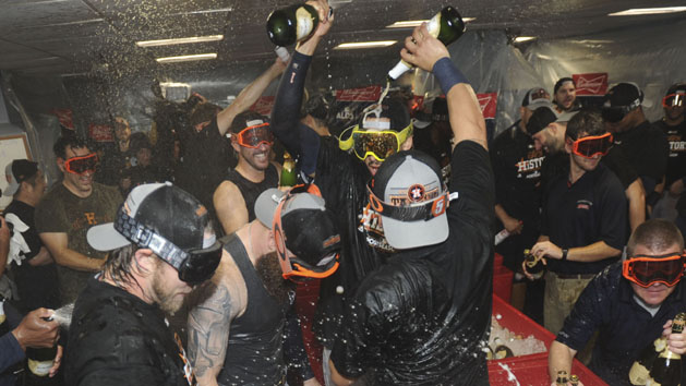 Oct 9, 2017; Boston, MA, USA; Houston Astros players celebrate after game four of the 2017 ALDS playoff baseball series against the Boston Red Sox at Fenway Park. Photo Credit: Bob DeChiara-USA TODAY Sports