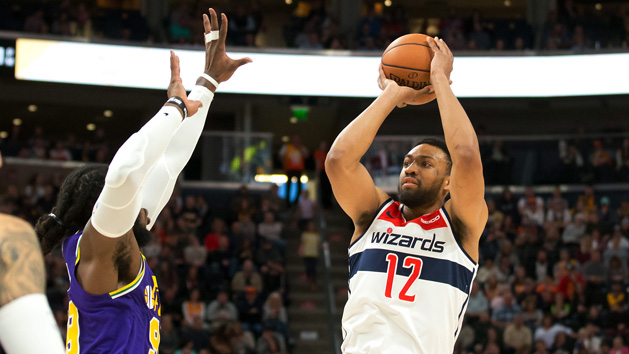Mar 29, 2019; Salt Lake City, UT, USA; Washington Wizards forward Jabari Parker (12) shoots the ball against Utah Jazz forward Jae Crowder (99) during the first half at Vivint Smart Home Arena. Photo Credit: Russ Isabella-USA TODAY Sports