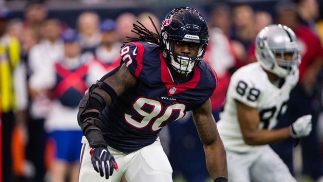 Jan 7, 2017; Houston, TX, USA; Houston Texans defensive end Jadeveon Clowney (90) in action against the Oakland Raiders during the AFC Wild Card playoff football game at NRG Stadium. Photo Credit: Jerome Miron-USA TODAY Sports