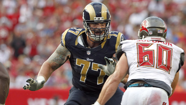 Jake Long (77) blocks against the Tampa Bay Buccaneers during the second half at Raymond James Stadium. St. Louis Rams defeated the Tampa Bay Buccaneers 19-17. Photo Credit: Kim Klement-USA TODAY Sports