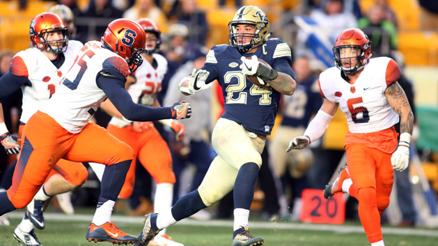 Nov 26, 2016; Pittsburgh, PA, USA; Pittsburgh Panthers running back James Conner (24) rushes the ball against the Syracuse Orange during the fourth quarter at Heinz Field. PITT won 76-61. Photo Credit: Charles LeClaire-USA TODAY Sports