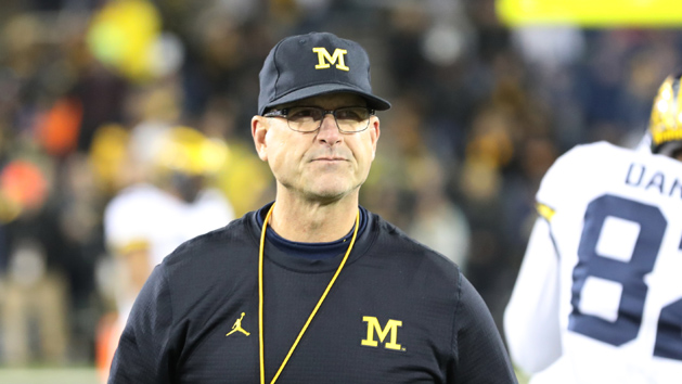 Nov 12, 2016; Iowa City, IA, USA; Michigan Wolverines head coach Jim Harbaugh walks the sidelines during their game against the Iowa Hawkeyes at Kinnick Stadium. Photo Credit: Reese Strickland-USA TODAY Sports