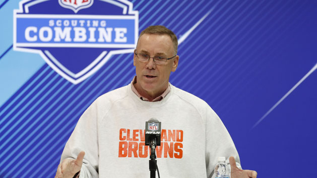 Mar 1, 2018; Indianapolis, IN, USA; Cleveland Browns general manager John Dorsey speaks to the media during the 2018 NFL Combine at the Indianapolis Convention Center. Photo Credit: Brian Spurlock-USA TODAY Sports