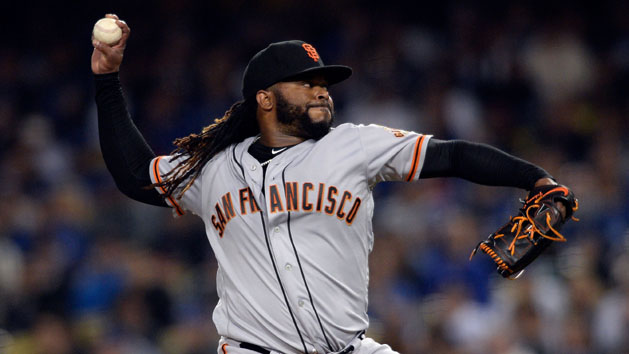 Mar 30, 2018; Los Angeles, CA, USA; San Francisco Giants starting pitcher Johnny Cueto (47) throws to a Los Angeles Dodgers batter during the sixth inning at Dodger Stadium. Photo Credit: Orlando Ramirez-USA TODAY Sports