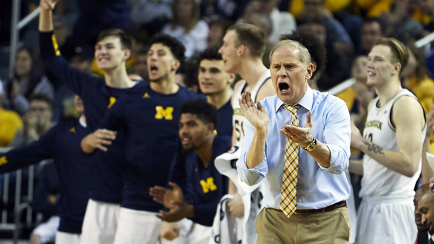 Dec 15, 2018; Ann Arbor, MI, USA; Michigan Wolverines head coach John Beilein reacts to a three point basket in the second half against the Western Michigan Broncos at Crisler Center. Photo Credit: Rick Osentoski-USA TODAY Sports