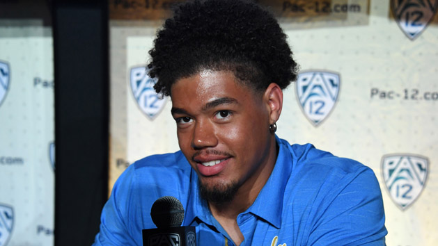 Jul 25, 2018; Hollywood, CA, USA: UCLA Bruins linebacker Josh Woods speaks during Pac-12 Media Day at Hollywood & Highland. Photo Credit: Kirby Lee-USA TODAY Sports