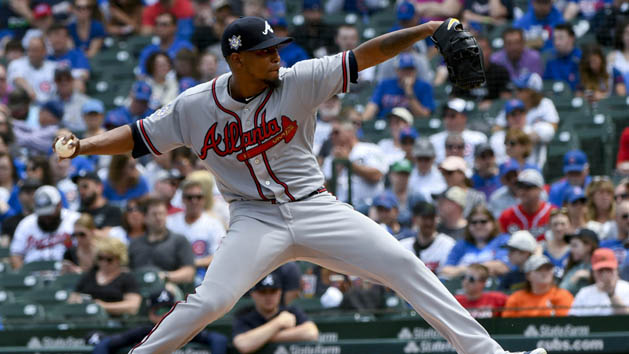 May 14, 2018; Chicago, IL, USA; Atlanta Braves starting pitcher Julio Teheran delivers against the Chicago Cubs in the second inning at Wrigley Field. Photo Credit: Matt Marton-USA TODAY Sports
