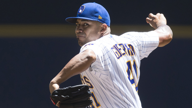 Jul 8, 2018; Milwaukee, WI, USA; Milwaukee Brewers pitcher Junior Guerra (41) throws a pitch during the first inning against the Atlanta Braves at Miller Park. Photo Credit: Jeff Hanisch-USA TODAY Sports
