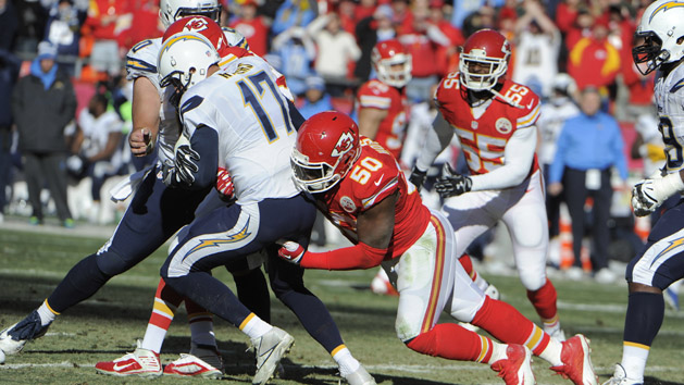 Justin Houston led the NFL in sacks last season. (John Rieger-USA TODAY Sports)