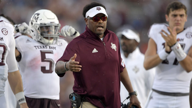Sep 3, 2017; Pasadena, CA, USA; Texas A&M Aggies head coach Kevin Sumlin reacts during a NCAA football game against the UCLA Bruins at Rose Bowl. Photo Credit: Kirby Lee-USA TODAY Sports
