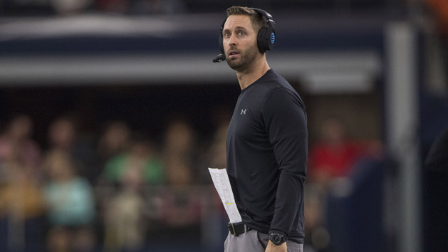 Nov 24, 2018; Arlington, TX, USA; Texas Tech Red Raiders head coach Kliff Kingsbury checks the scoreboard during the second quarter of the game against the Baylor Bears at AT&T Stadium. Photo Credit: Jerome Miron-USA TODAY Sports