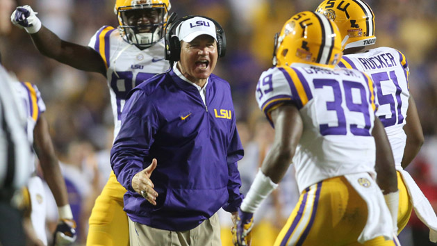 Nov 14, 2015; Baton Rouge, LA, USA; LSU Tigers head coach Les Miles before a game against the Arkansas Razorbacks at Tiger Stadium. Mandatory Credit: Derick E. Hingle-USA TODAY Sports