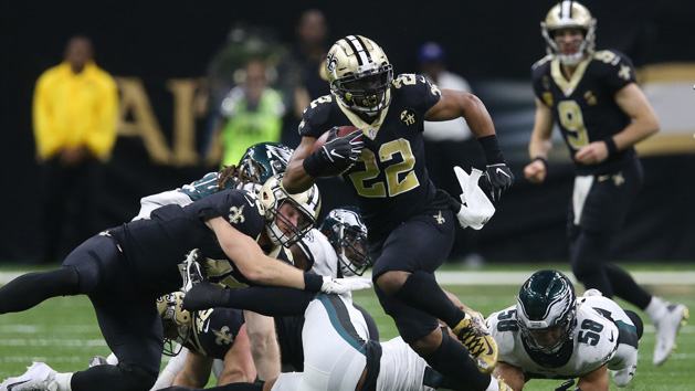 Jan 13, 2019; New Orleans, LA, USA; New Orleans Saints running back Mark Ingram (22) runs against the Philadelphia Eagles during the fourth quarter of a NFC Divisional playoff football game at Mercedes-Benz Superdome. Photo Credit: Chuck Cook-USA TODAY Sports