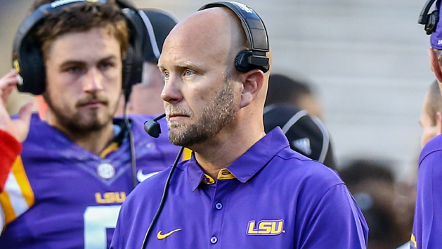 Apr 22, 2017; Baton Rouge, LA, USA; LSU offensive coordinator Matt Canada during the second quarter of the annual Louisiana State Tigers purple-gold spring game at Tiger Stadium. Purple team won 7-3. Photo Credit: Stephen Lew-USA TODAY Sports