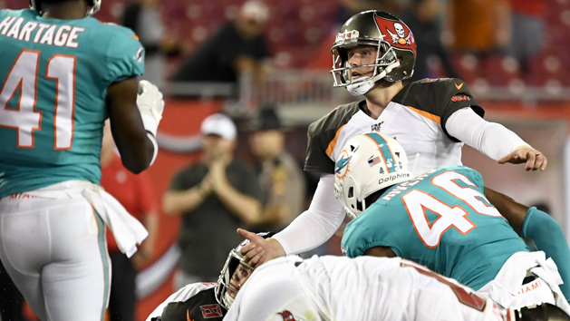 Aug 16, 2019; Tampa, FL, USA; Tampa Bay Buccaneers kicker Matt Gay (9) kicks a field goal during the fourth quarter against the Miami Dolphins at Raymond James Stadium. Photo Credit: Douglas DeFelice-USA TODAY Sports