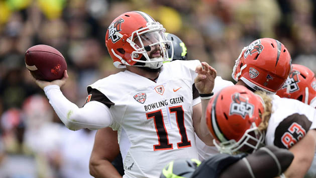Sep 26, 2015; West Lafayette, IN, USA; Bowling Green Falcons quarterback Matt Johnson (11) throws a pass during the first half of the game against the Purdue Boilermakers at Ross Ade Stadium. Mandatory Credit: Marc Lebryk-USA TODAY Sports