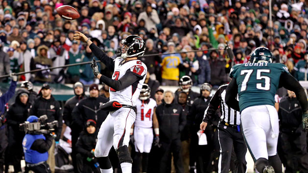 Jan 13, 2018; Philadelphia, PA, USA; Atlanta Falcons quarterback Matt Ryan (2) throws a pass at the end of the fourth quarter against the Philadelphia Eagles in the NFC Divisional playoff game at Lincoln Financial Field. Photo Credit: Bill Streicher-USA TODAY Sports