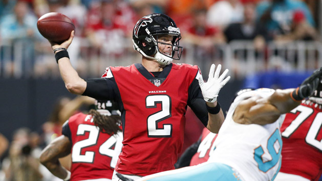 Jan 1, 2017; Atlanta, GA, USA; Atlanta Falcons wide receiver Mohamed Sanu (12) reacts with wide receiver Julio Jones (11) and quarterback Matt Ryan (2) after catching a touchdown pass against the New Orleans Saints during the first half at the Georgia Dome. Photo Credit: Dale Zanine-USA TODAY Sports