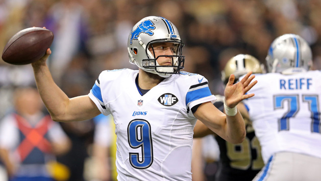 Dec 21, 2015; New Orleans, LA, USA; Detroit Lions quarterback Matthew Stafford (9) makes a throw in the first quarter of the game against the New Orleans Saints at the Mercedes-Benz Superdome. Mandatory Credit: Chuck Cook-USA TODAY Sports