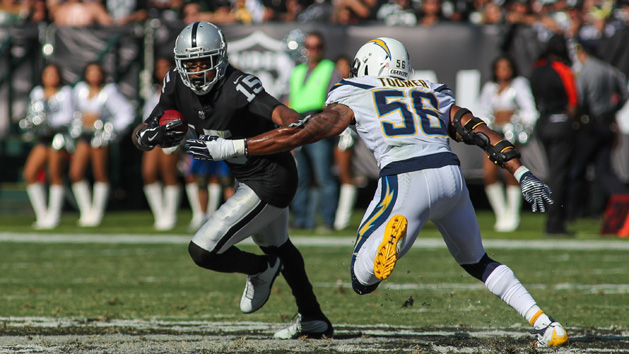 Michael Crabtree (15) is headed to Baltimore. Photo Credit: Sergio Estrada-USA TODAY Sports