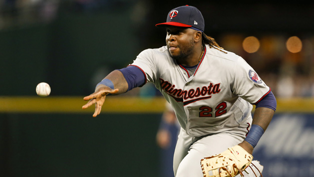 May 25, 2018; Seattle, WA, USA; Minnesota Twins first baseman Miguel Sano (22) tosses to the pitcher after fielding a ground ball against the Seattle Mariners during the sixth inning at Safeco Field. Photo Credit: Joe Nicholson-USA TODAY Sports