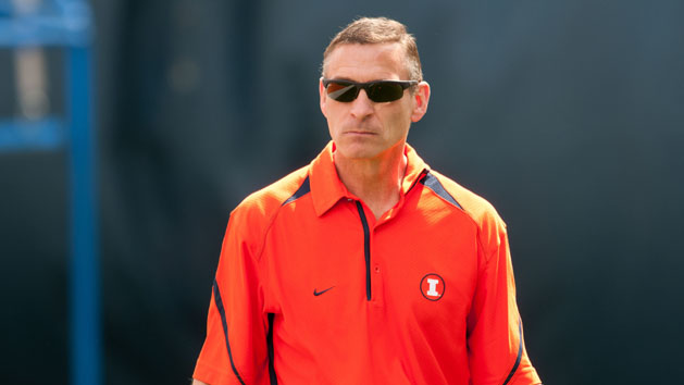 Apr 12, 2014; Champaign, IL, USA; Illinois Fighting Illini athletic director Mike Thomas looks on prior to the spring game at Memorial Stadium. Mandatory Credit: Bradley Leeb-USA TODAY Sports