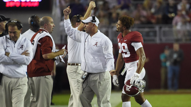 Nov 4, 2017; Tuscaloosa, AL, USA; Alabama Crimson Tide defensive back Minkah Fitzpatrick (29) reacts as he is pulled off the field by a coach during the first quarter against the LSU Tigers at Bryant-Denny Stadium. Photo Credit: Adam Hagy-USA TODAY Sports