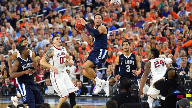 Apr 2, 2016; Houston, TX, USA; Villanova Wildcats guard Josh Hart (3) shoots against the Oklahoma Sooners in the second half in the 2016 NCAA Men's Division I Championship semi-final game at NRG Stadium. Mandatory Credit: Robert Deutsch-USA TODAY Sports